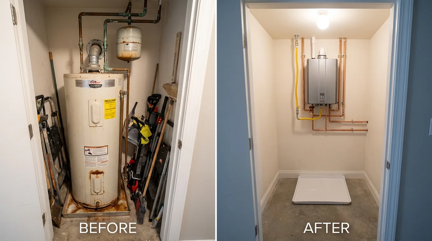 Tank water heater versus wall-mounted tankless unit comparison for Oneida, WI homeowners
