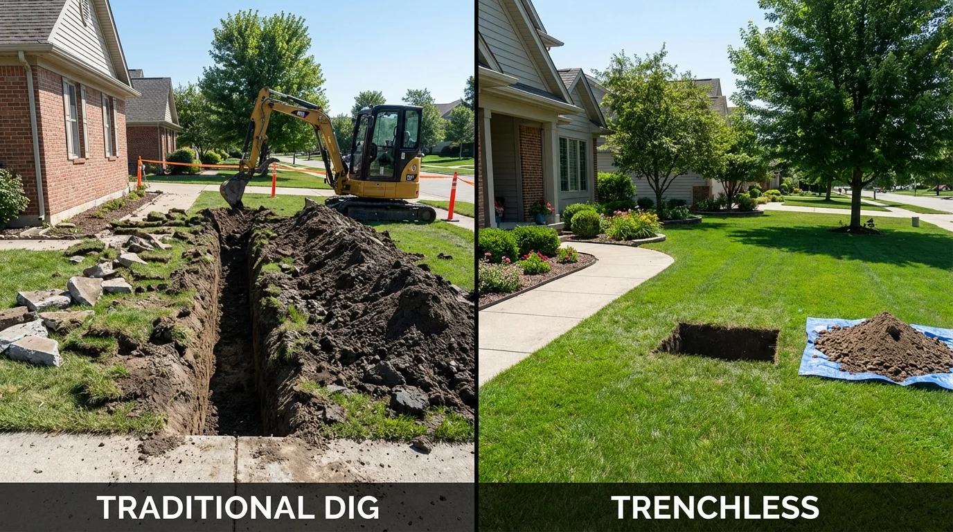 Trenchless sewer repair with minimal yard damage versus traditional excavation in Oneida, WI